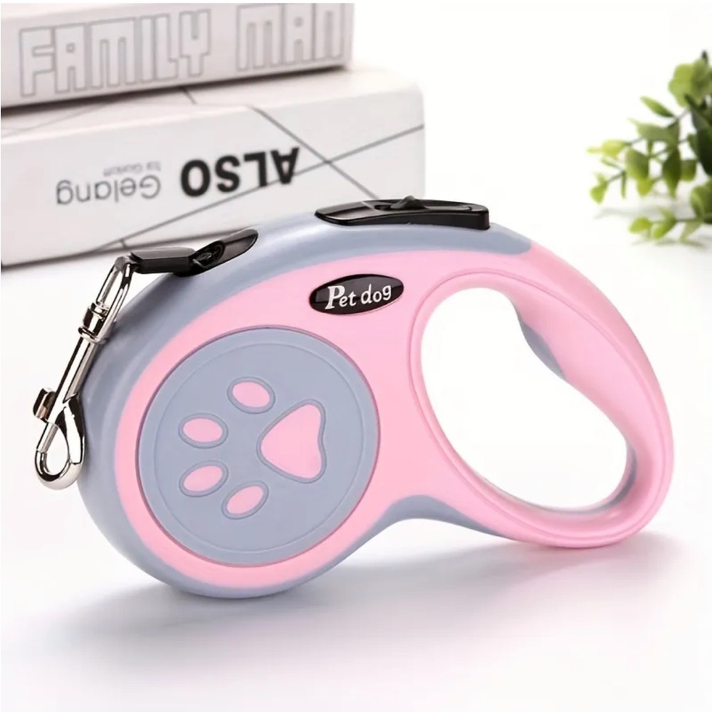 Pink Paw Print Pet Retractable Dog or Cat Leash